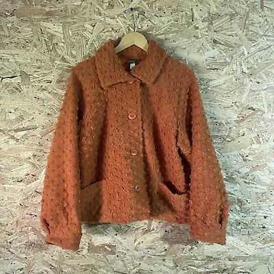 Maralyce Ferree Jacket Womens Large Orange Bobble Textural Art To Wear Button Up • $19.95