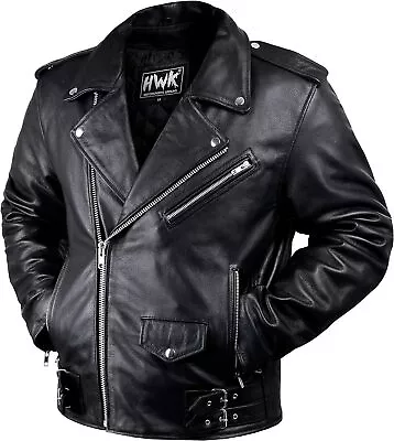 HWK Men's Brando Leather Motorcycle Jacket W/Removable CE Armor 5X-L - Black- • $35