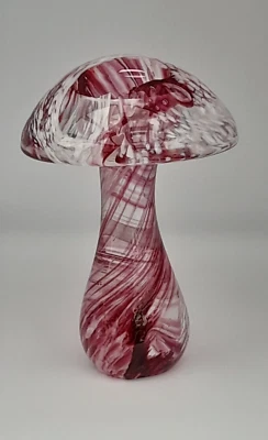 £37 • Buy Heron Glass Cranberry XL Swirl Mushroom - 15cm - Gift Box - Hand Crafted In UK