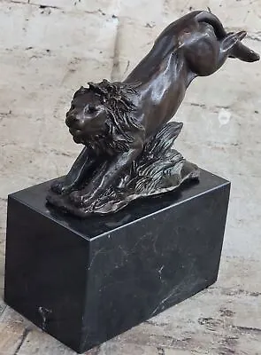 Art Deco Bronze Sculpture Wildlife African Lion Marble Base Figurine Statue • $185.40