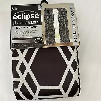 Eclipse Absolute Zero 100% Blackout 74”W 84” L Curtains 2 Panels Axel Geo/ Black • $22.99