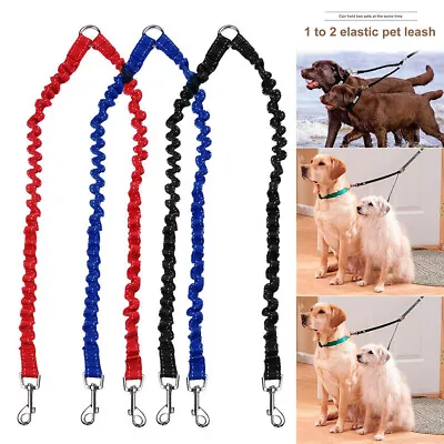 $13.22 • Buy 1 Pcs Pet Dog Lead Leash Traction Rope Splitter 1 To 2 Double Way Elastic