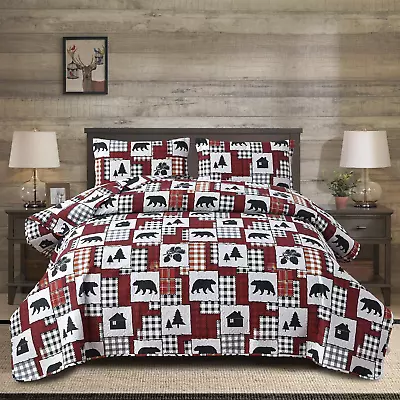 Rustic Quilt Bedding Sets Queen Size Bedspread Lodge Cabin Bedding Sets Moose B • $54.13