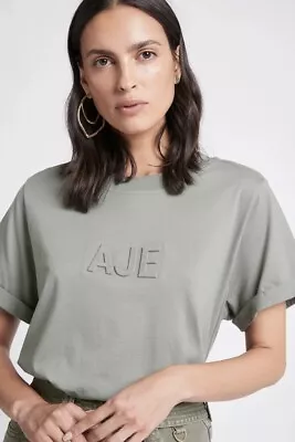 Aje Women's Stone T-shirt Oversized Fit Oakmoss Logo Jersey Cotton Tee XXS/4 • $68.99