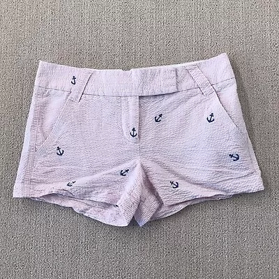 J Crew Shorts Womens 0 Pink Stripe Seersucker Anchor Nautical Casual Beach Wear • $12.88