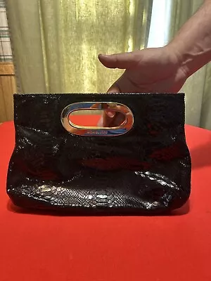 Michael Kors Handbag Clutch Berkley Black Snake Embossed Gold Handheld Bag • $9.99