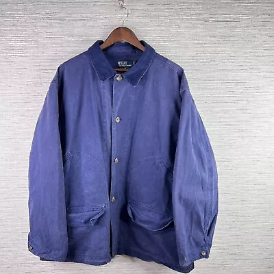 VINTAGE Polo Ralph Lauren Jacket Mens XL Navy Blue Chore Coat Barn Corduroy 90s • $118.88