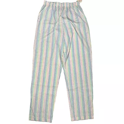 Vintage Seersucker Pastel Rainbow Stripe Pants Elastic Waist New Size 14 / M • $37.46