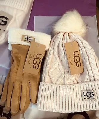 Winter UGG Gloves And Beanies Set Cable Knit UGGs With Fleece Lined And PomPom • $57.97