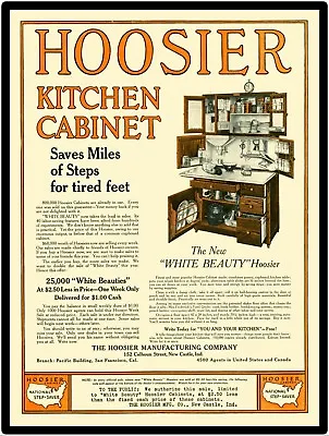 Hoosier Kitchen Cabinet Hoosier MFG Co.  9” X 12” New Metal Sign • $19.88