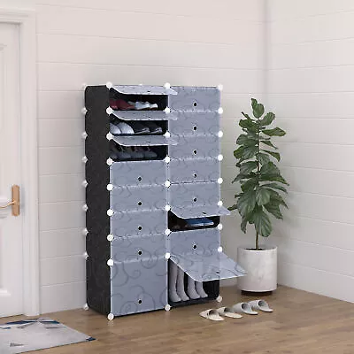 Large 16-Cube DIY Shoes Rack Portable Interlocking Plastic Cabinet Bedroom • £38.99