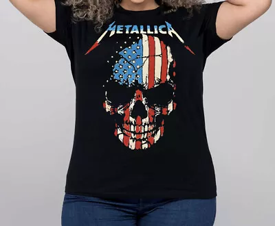 Metallica American Skull ROCK BAND Women's Black Plus T-Shirt • $12.99