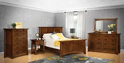 Amish 5-Pc Bedroom Set Craftsman Mission Solid Wood Tenons Ginkgo Inlays • $8299