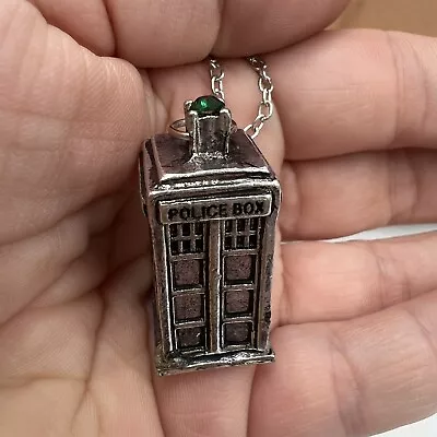 Doctor Who Dr. Who Tardis Police Box Pendant & Necklace Silver Green Stone 20  • £14.48