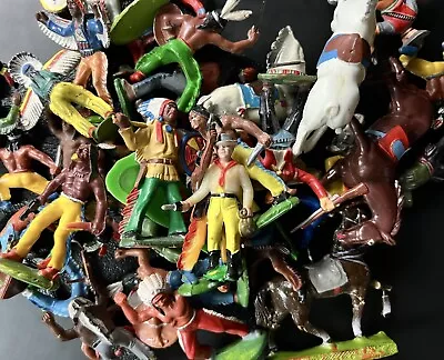 COWBOYS NATIVE AMERICAN INDIANS Vintage OLD TOY FIGURES LOT Lisanto HORSE Weapon • $13.50