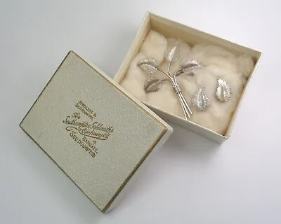 Vintage Charles Horner Sterling Silver Leaf Spray Brooch Pin & Earrings In Box • £65