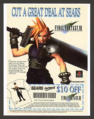 Final Fantasy VII 7 Playstation 1 PC PS1 Sears Promo Ad Art Print Poster Glossy • $14.95