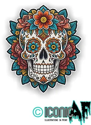 Floral Mexican Sugar Skull Spanish Day Of The Dead Vinyl Car Sticker Decal • £2.49