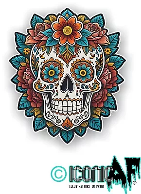 Large Floral Mexican Sugar Skull Spanish Day Of The Dead Vinyl Car Sticker Decal • £4.65