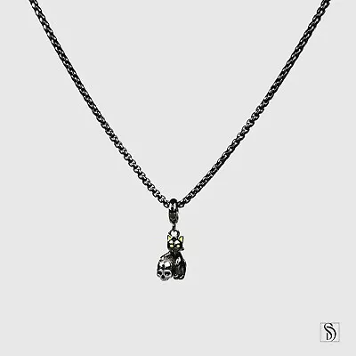 Black Cat Skull Pendant Necklace Premium 925 Sterling Silver Black Box Chain • $34.99