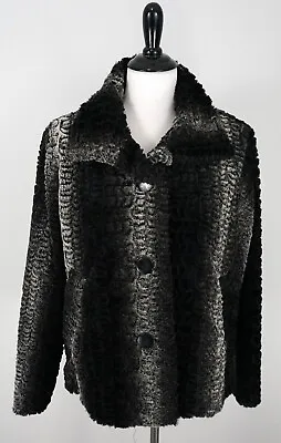 ERIN LONDON Black White Button Up Collared Fleece Faux Fur Coat Jacket Medium • $29.99