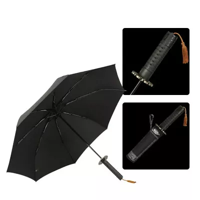 Japanese Sword Rainny Umbrella Folding Windproof Sun Ninja Style Katana Black • $23.99