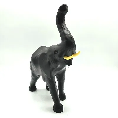 Elephant Leather Figurine Vintage 12” Lucky Trunk Up Sculpture Statue Home Decor • $30