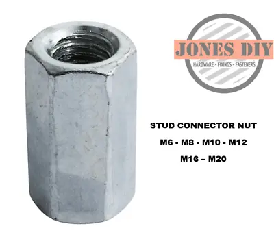 Connector Nuts For Threaded Bar M6 - M20 Long Stud Coupling Connection Zinc Hex • £3.09