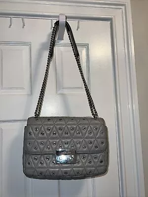 Michael Kors Sloan Large Chain Shoulder Leather Bag Soft Gray Grey • $5.99