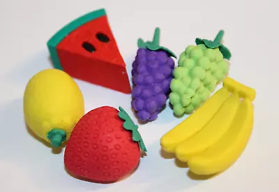 (6) MINI FRUIT Food Kids Eraser LOT Erasers Prize Charms FIDGET Toys FUN Foodie • $9.99