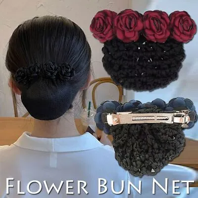Bow Barrette French Hair Clip Women Hair Bun Cover Net Flower Snood Hairnet • £4.08