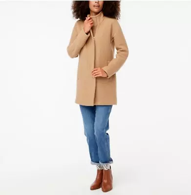 J CREW City Coat Womens Camel Tan Wool Bld Mid Length Lined Full Zip  00 Petite • $39.98