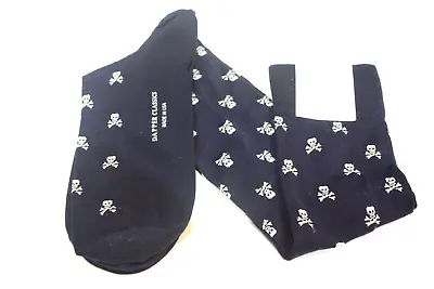 Dapper Classic Mid Calf Socks Black White Skulls • $27