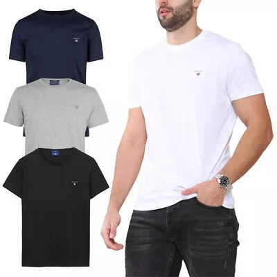 GANT Mens T Shirt Crew Neck Short Sleeve Cotton Logo Top Summer Casual Tee NEW • £20.49