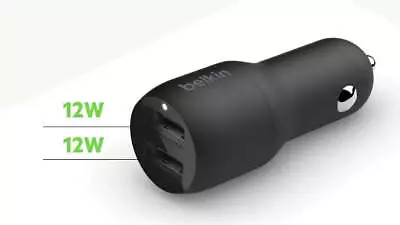 Belkin BoostCharge Dual USB-A Car Charger 24W - Black (CCB001btBK) 2xUSB-A (12W • $37