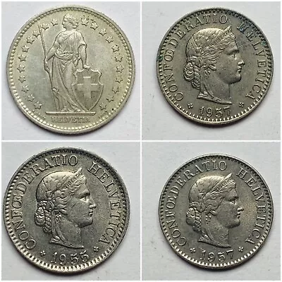 1955-57 Switzerland Coin Lot Silver 1 Franc 20 Rap 10 Rap 5 Rap • $8