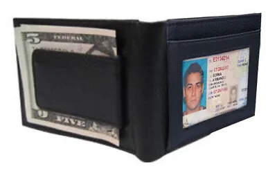 RFID Blocking Black Men's Leather Magnetic Money Clip Front Pocket Bifold Wallet • $16.93