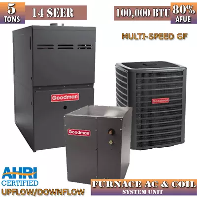 5 Ton 14 SEER AC / 100000 BTU 80% Gas Furnace GSX140601 GM9S801005CN CAPF4961C6 • $3940