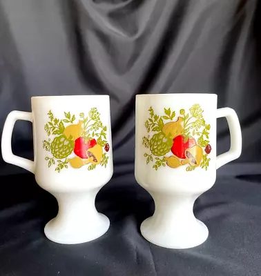 LOT OF 2 VINTAGE Retro Milk Glass Pedestal Coffee Cup Mug Corning Ware MUSHROOMS • $8.49