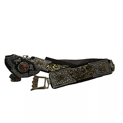 Vintage Leather Crystal Black Belt With Pouch Medieval Stones Metal • $69.99