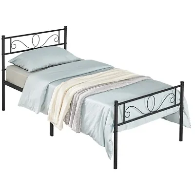£48.99 • Buy 3ft Single Metal Bed Frame Iron Platform Bed W/ Headboard Slatted Support Black