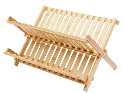 £7.89 • Buy Amazon Basics Bamboo Dish Drying Rack Wooden Dish Dryier Folding Round Bars Wood