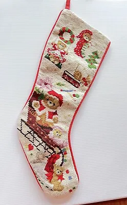 Vintage Needlepoint Christmas Stocking Teddy Bear Theme • $24.99