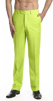CONCITOR Men's Dress Pants Trousers Flat Front Slacks Solid LIME GREEN Color • $48.95
