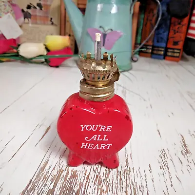 Red Painted Heart Shape Glass Miniature Kerosene Or Scented Oil Lamp Figurine • $8.99