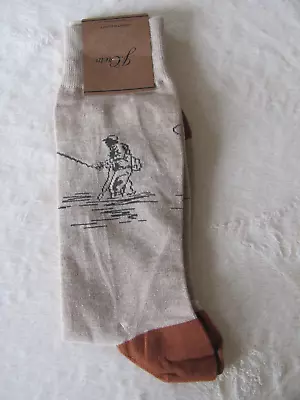 J.Crew Lightweight Critter Dress Socks-Fly Fisherman-Khaki -Men's One Size-NWT • $15.19