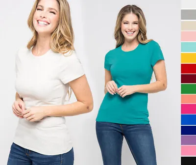 Women's Premium Basic Tee T-Shirt Soft Cotton Short Sleeve Crew Neck Solid Top • $11.99