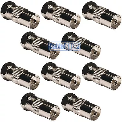 10 X Female COAX Socket To F Type Male Plug TV Aerial Sky Sat Connector Adapter • £5.95