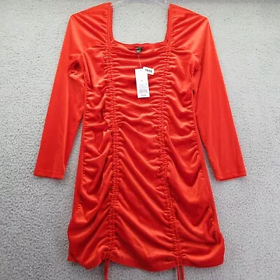 Mini Dress Ladies Bodycon Short Sexy Long Sleeve Ruched Velvet Wild Fable Red XL • $7.01