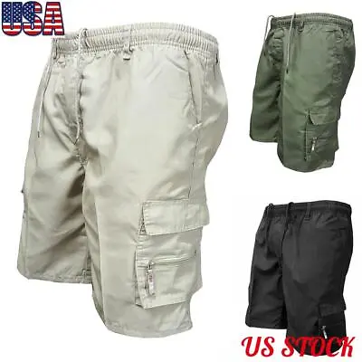 $17 • Buy Mens Elastic Waist Cargo Pockets Shorts Half Pants Casual Work Short Trousers US